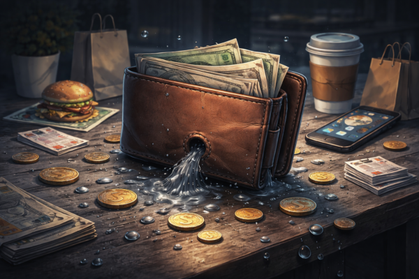 money leaks meaning hidden expenses financial illustration