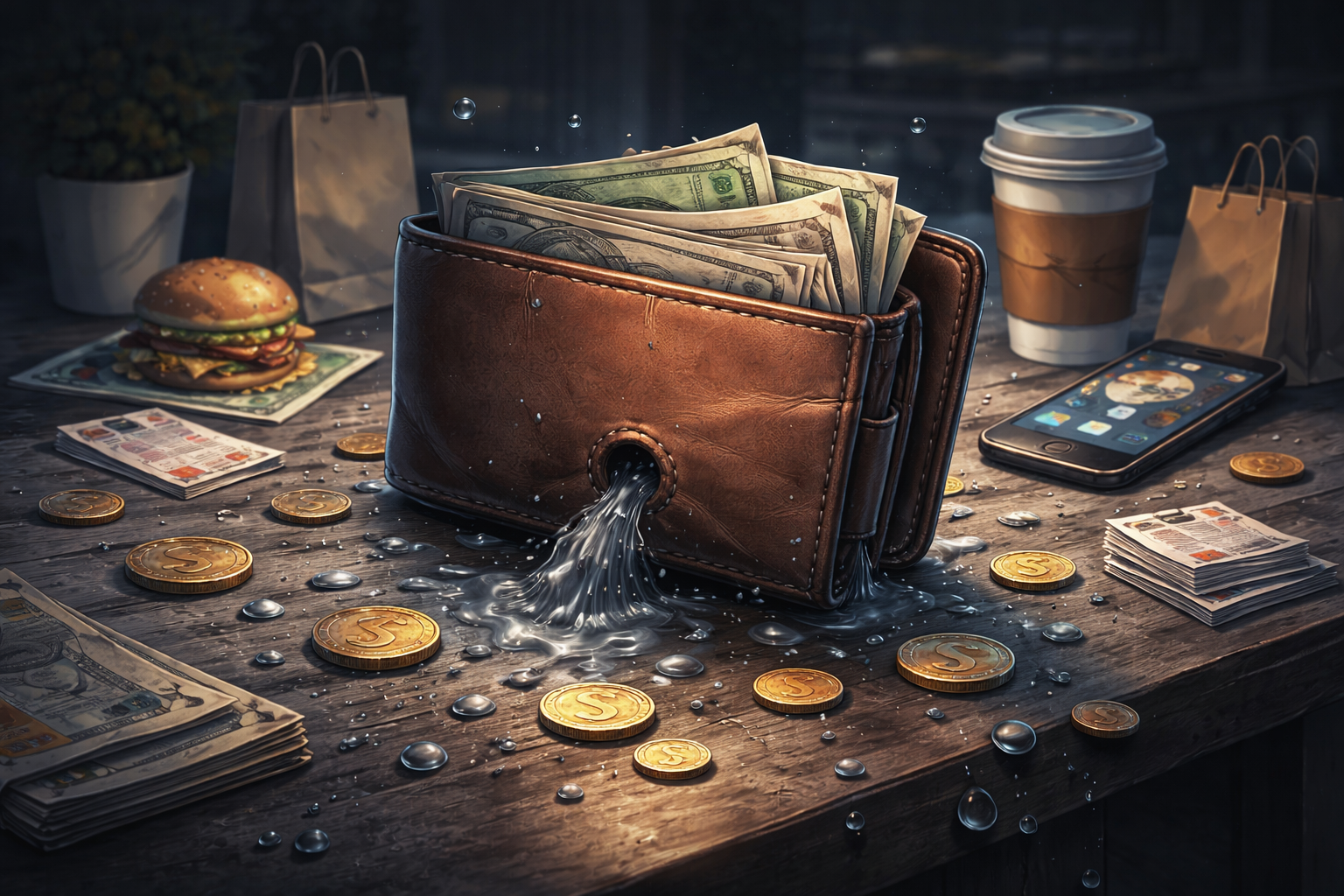 money leaks meaning hidden expenses financial illustration