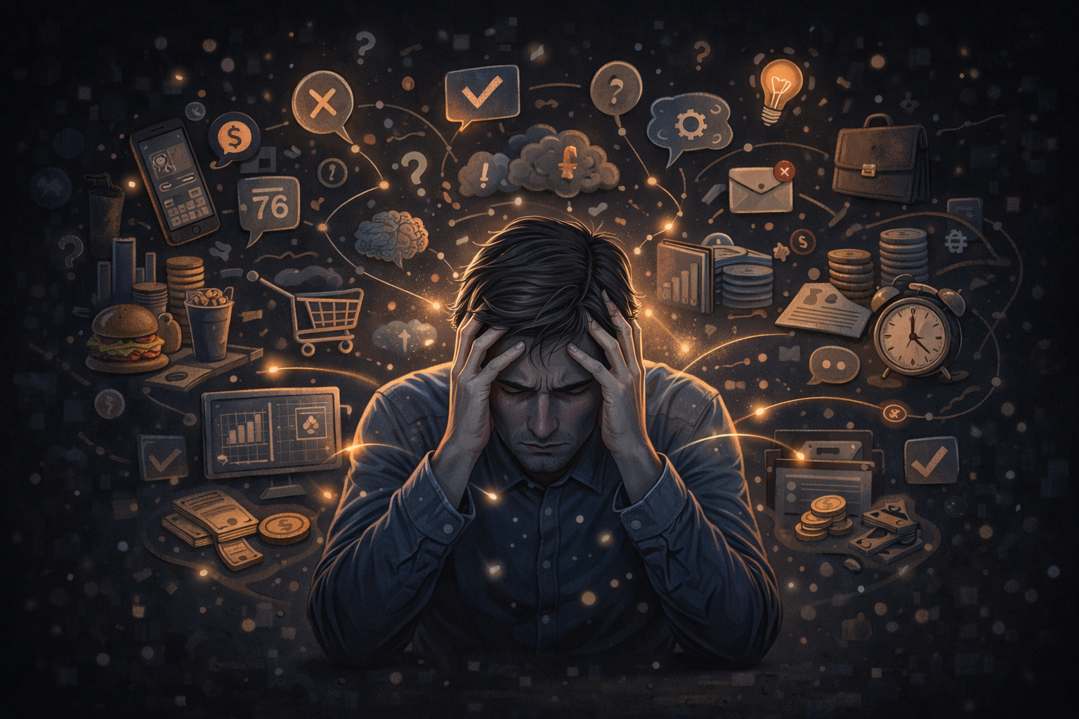 decision fatigue meaning mental overload illustration