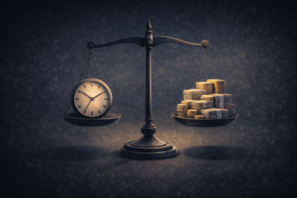 time vs money tradeoff financial decision illustration