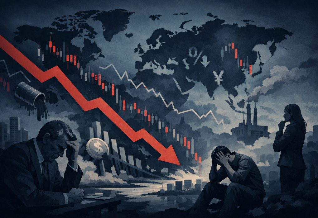 global recession 2026 economic slowdown and financial market decline concept