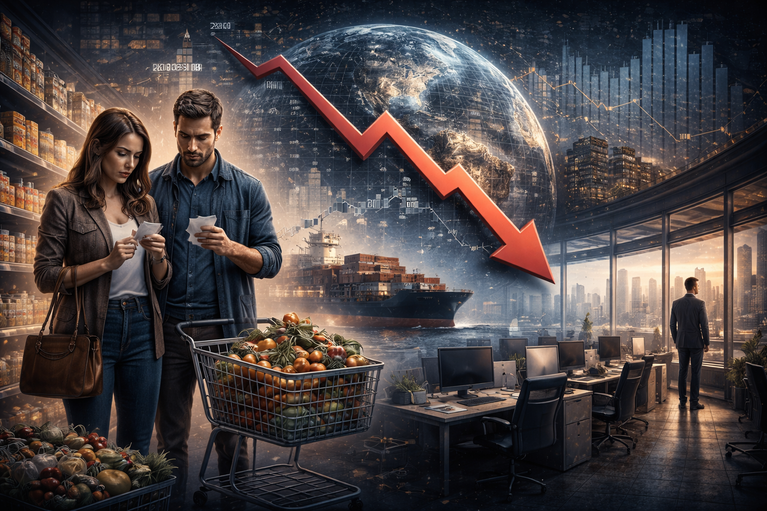 economic slowdown 2026 global economy weakening consumer spending illustration