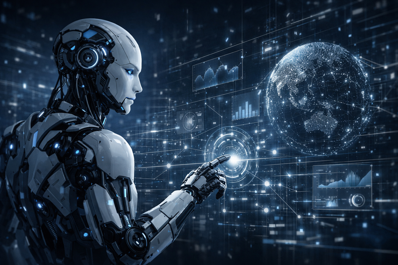 future of artificial intelligence technology with robotics and digital network concept