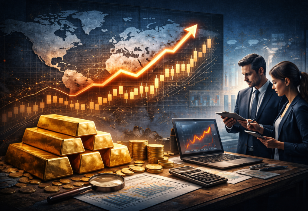 gold price forecast with rising gold market chart and precious metals investment concept