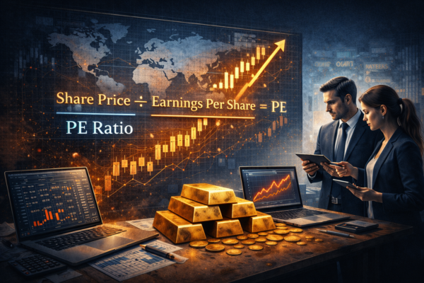 PE ratio explained with stock valuation chart and price to earnings concept