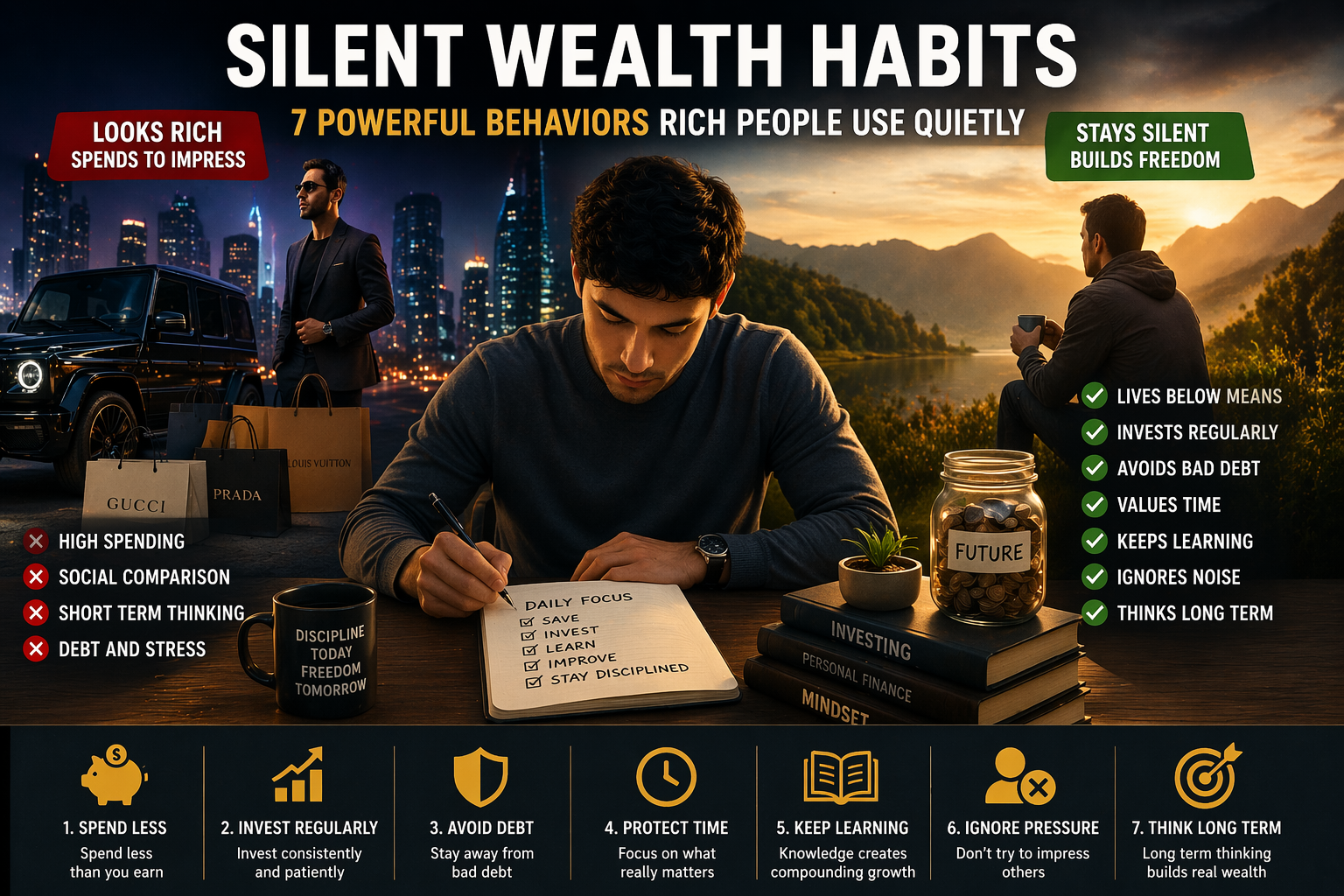 silent wealth habits quiet money growth and discipline illustration