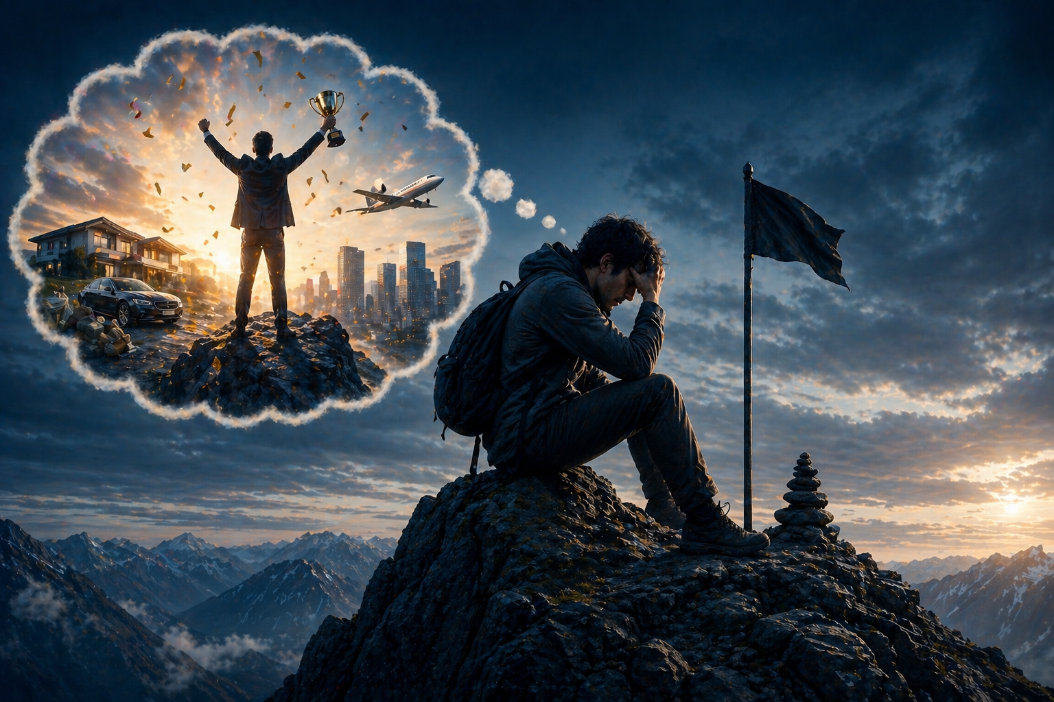 arrival fallacy meaning success feeling empty illustration