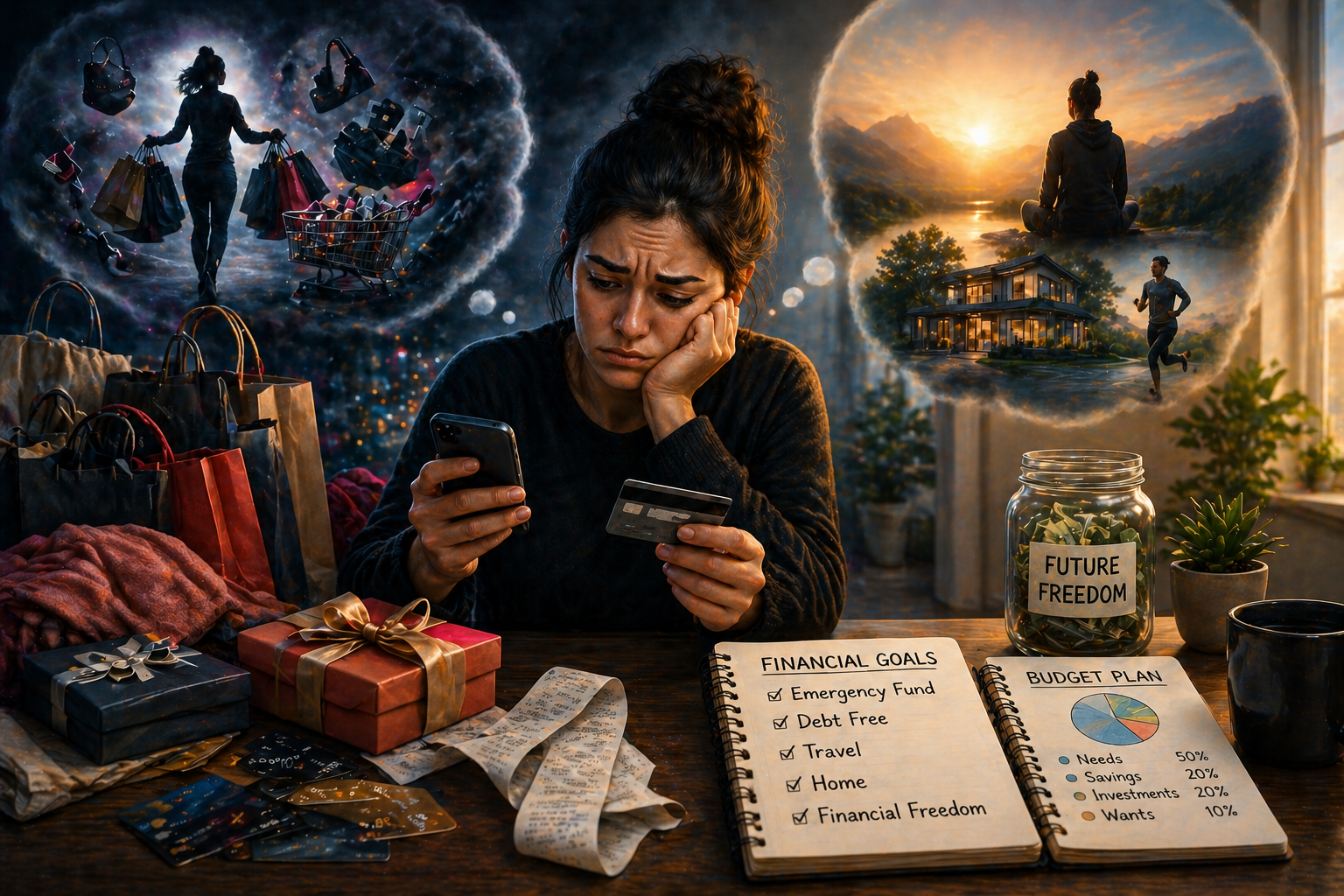 revenge spending meaning emotional shopping finance illustration