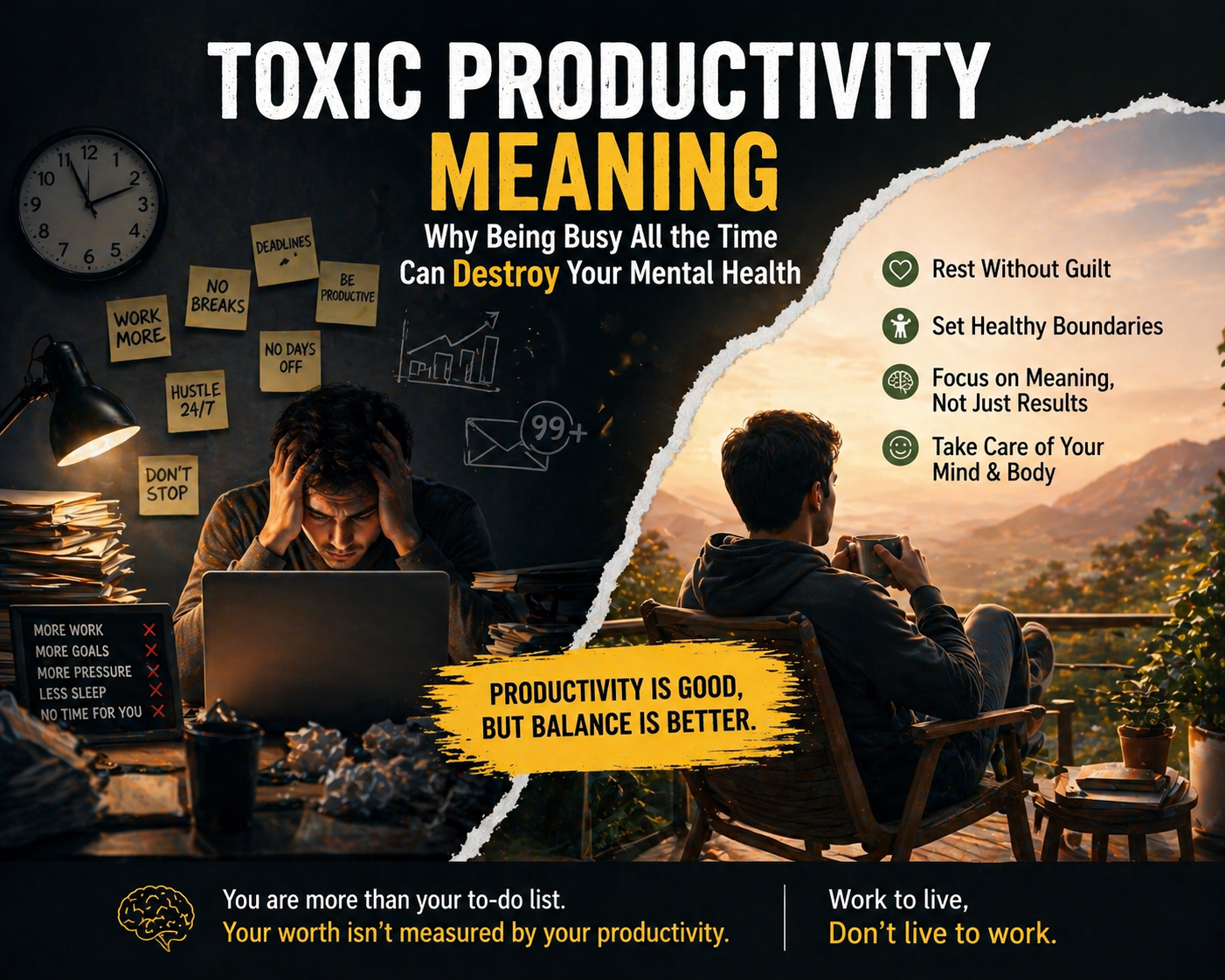 toxic productivity meaning burnout illustration