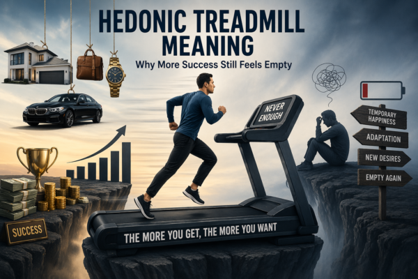 hedonic treadmill meaning chasing success but feeling empty illustration