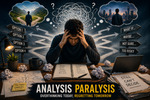 analysis paralysis meaning overthinking and decision confusion illustration