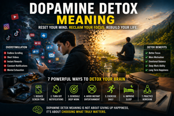 dopamine detox meaning focus and mental clarity illustration