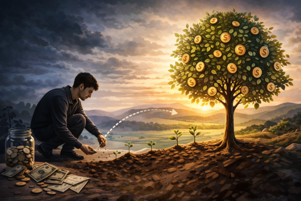 wealth lag effect delayed financial growth and patience illustration