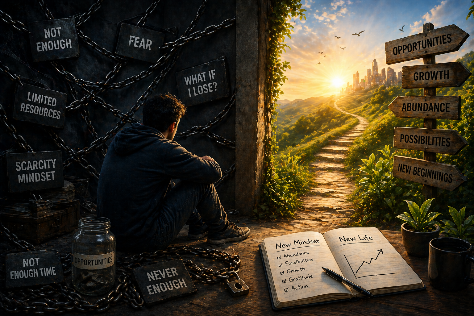 scarcity mindset meaning fear based growth limitation illustration