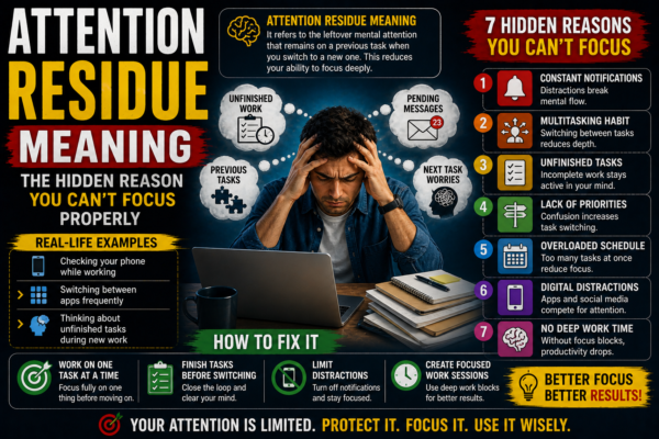 attention residue meaning multitasking and focus loss illustration