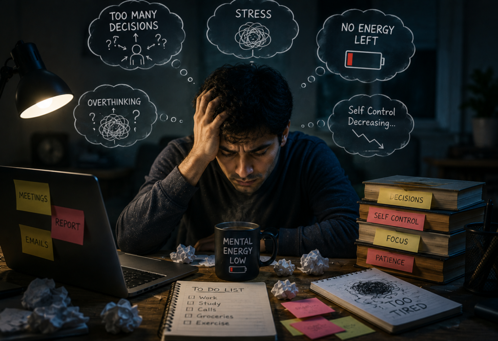 ego depletion meaning mental energy exhaustion illustration
