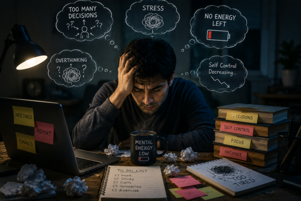 ego depletion meaning mental energy exhaustion illustration