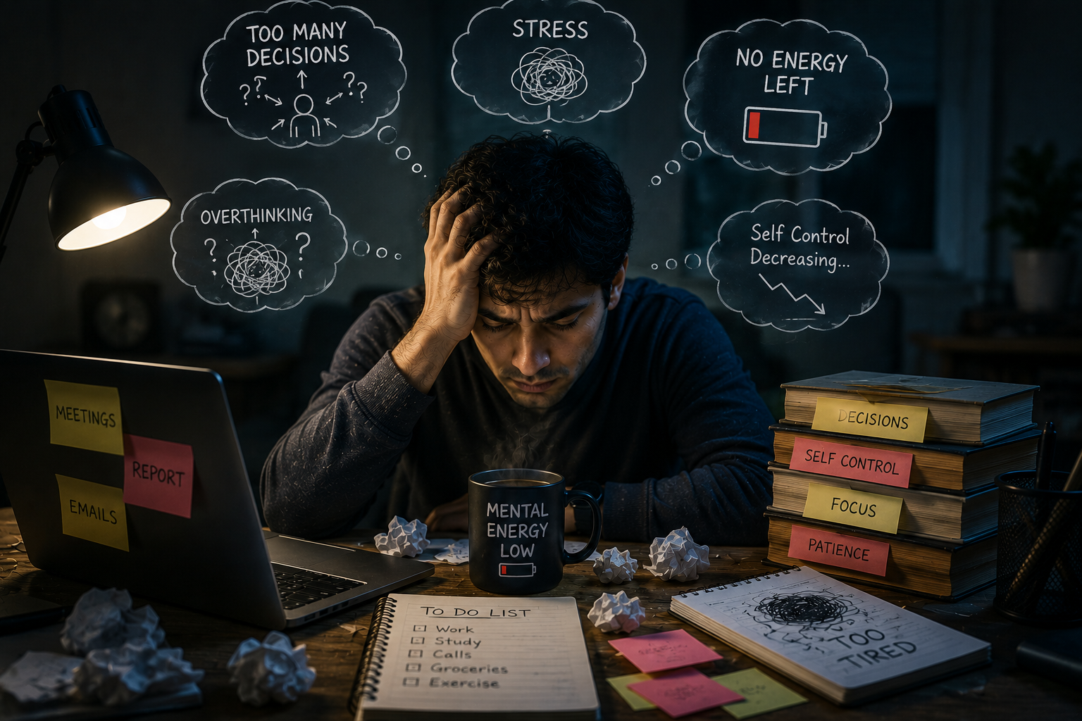 ego depletion meaning mental energy exhaustion illustration