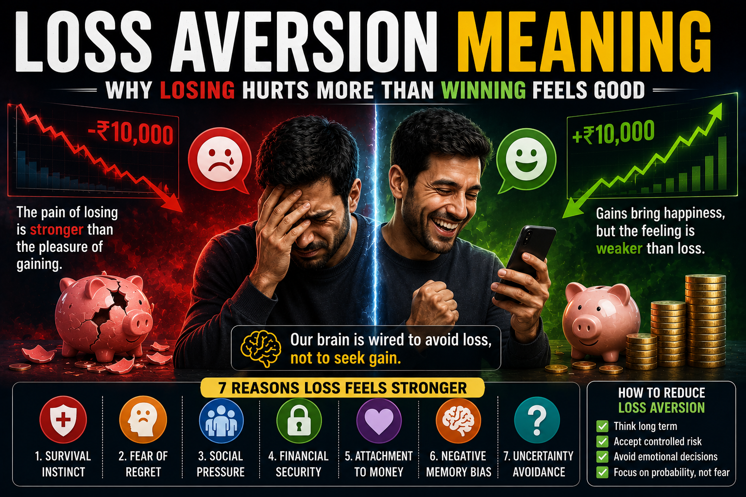 loss aversion meaning psychology of financial fear and emotional investing illustration