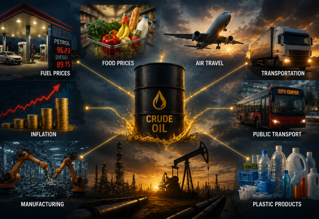 how crude oil affects everyday life fuel prices inflation and economy illustration