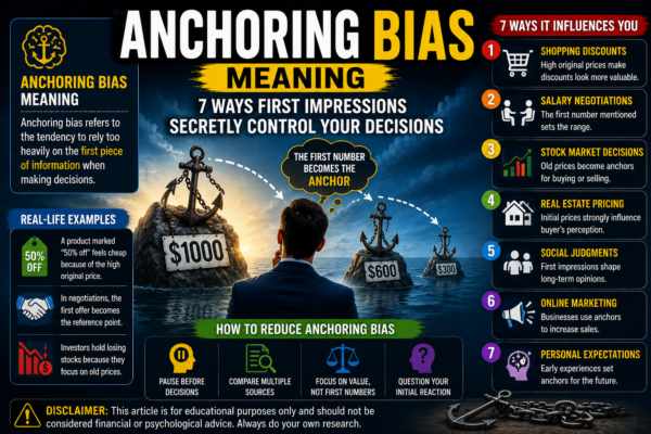 anchoring bias meaning first impressions affecting shopping investing and decision making illustration