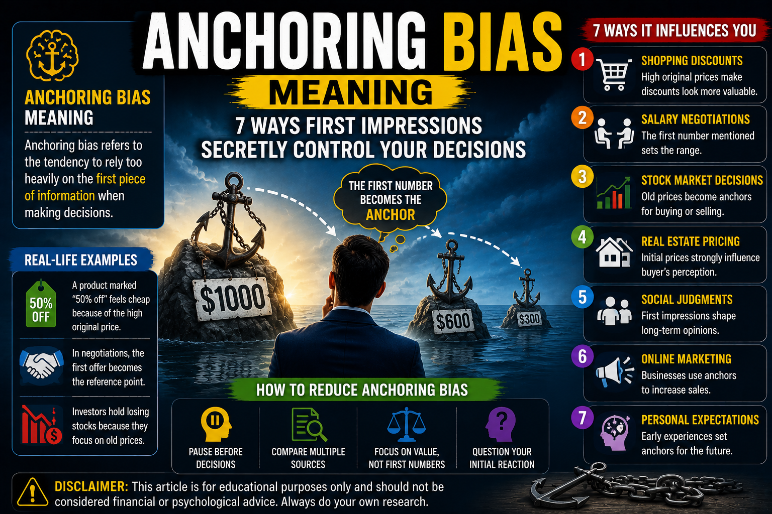 anchoring bias meaning first impressions affecting shopping investing and decision making illustration