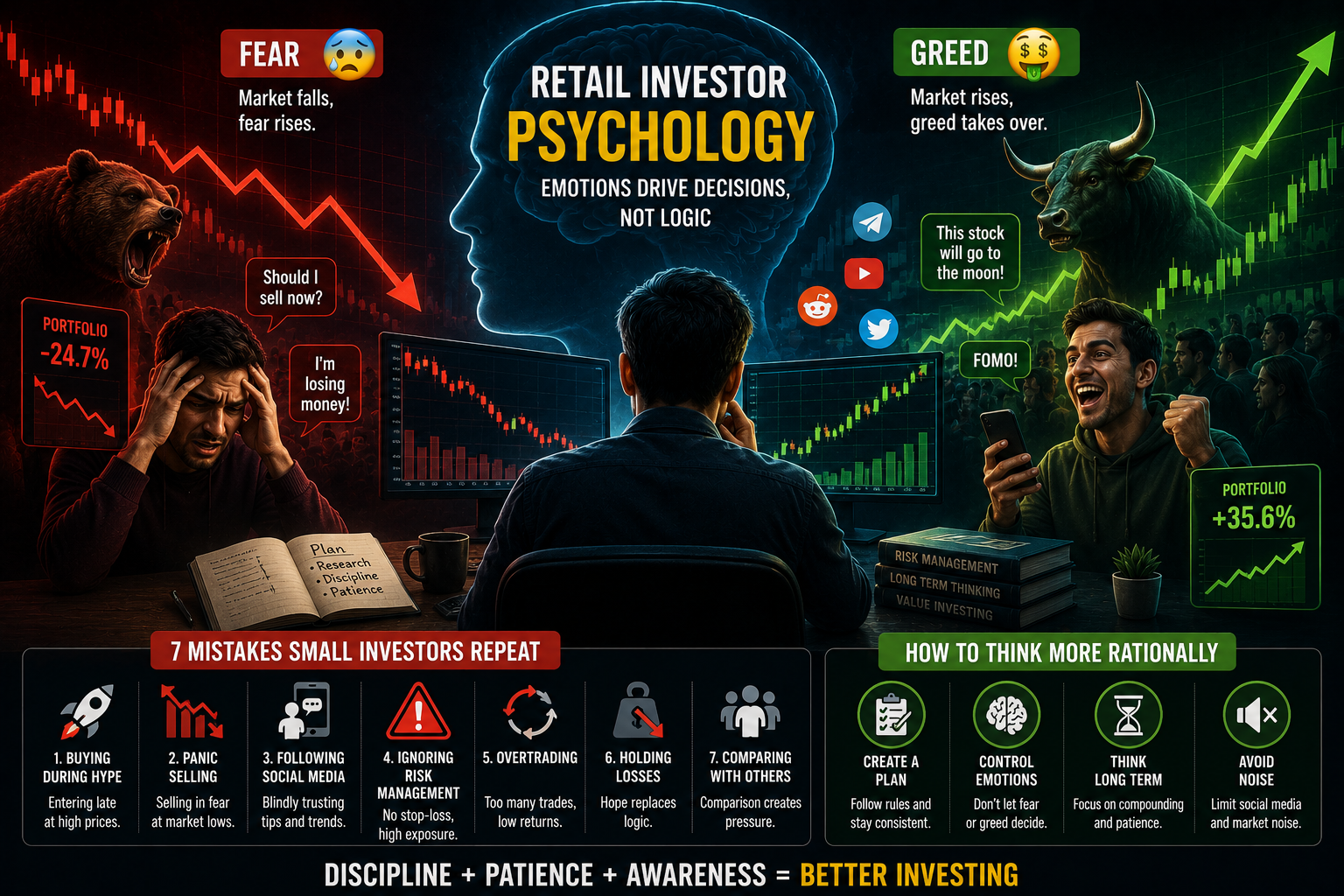 retail investor psychology emotional stock market behavior illustration
