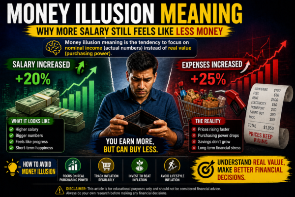 money illusion meaning salary increase vs inflation illustration