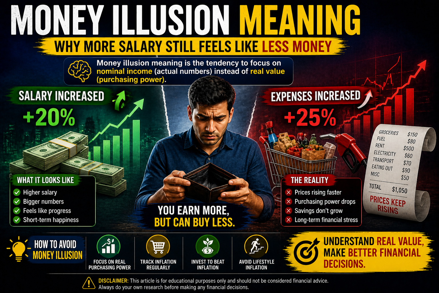 money illusion meaning salary increase vs inflation illustration