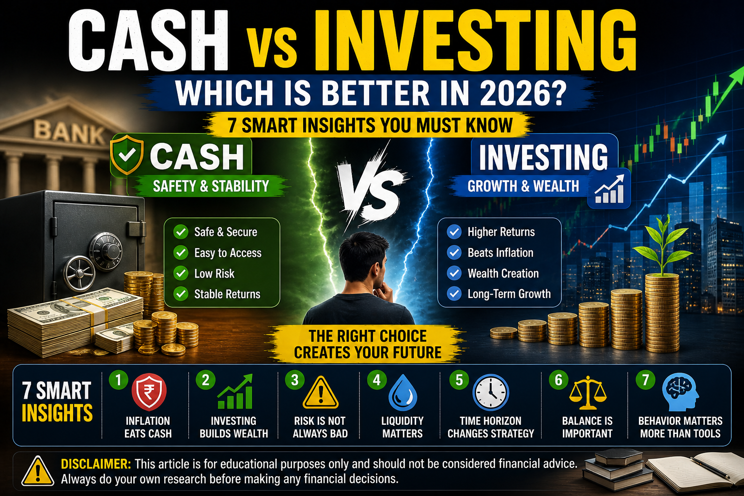 cash vs investing which is better money growth vs safety illustration
