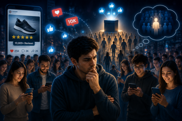 social proof psychology crowd influence and online trends illustration