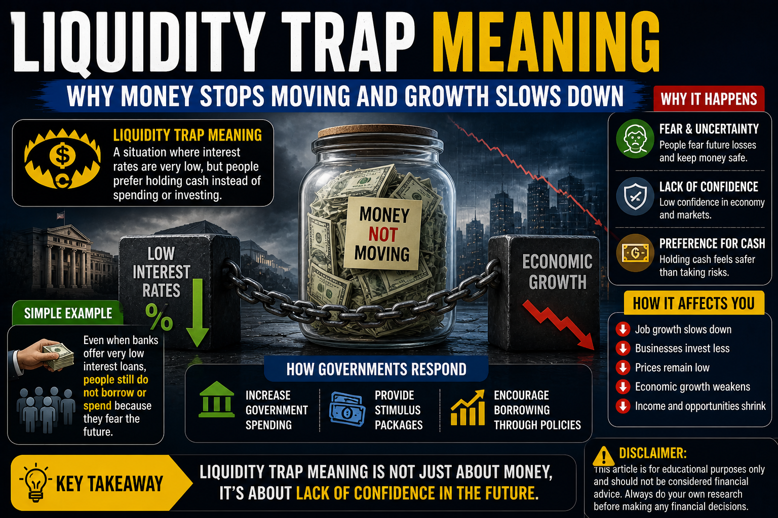 liquidity trap meaning money not moving economic slowdown illustration