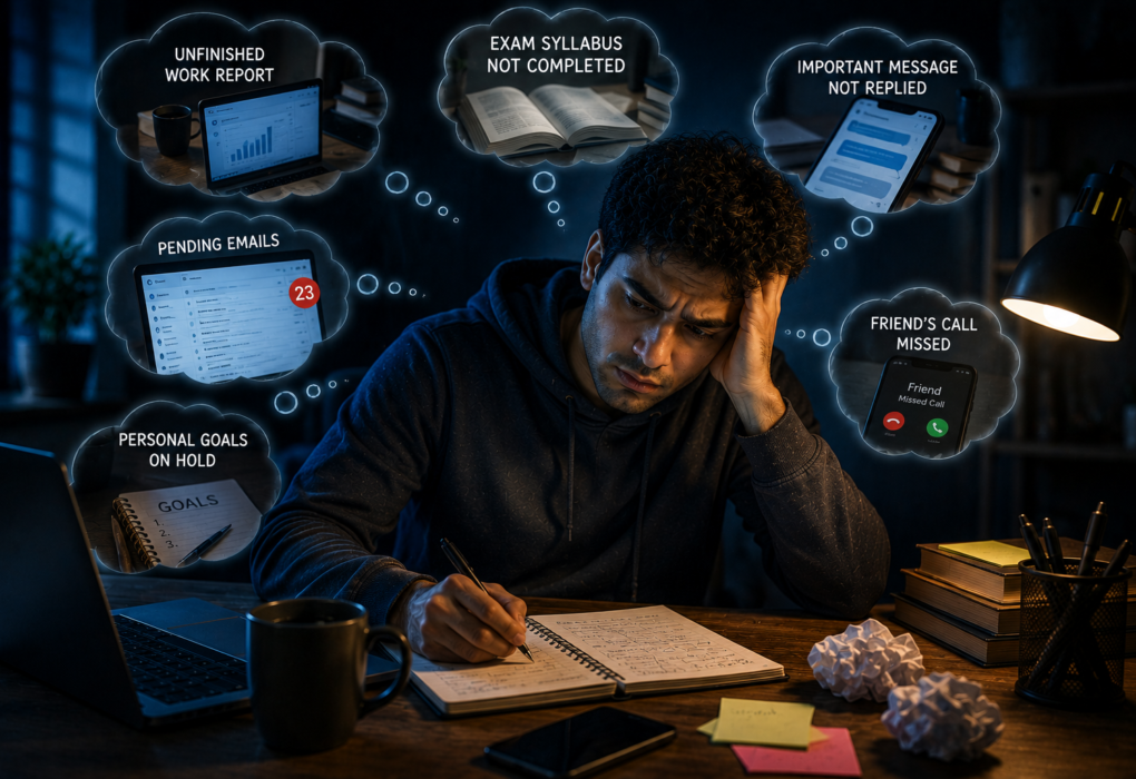 attention residue meaning unfinished tasks reducing focus illustration