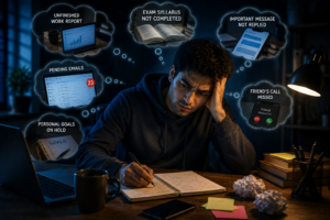 attention residue meaning unfinished tasks reducing focus illustration