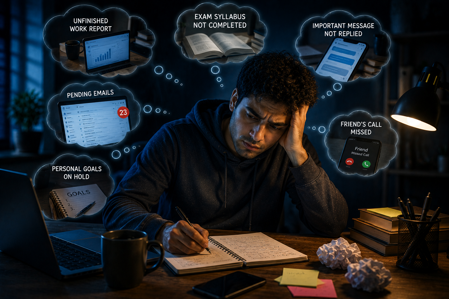 attention residue meaning unfinished tasks reducing focus illustration
