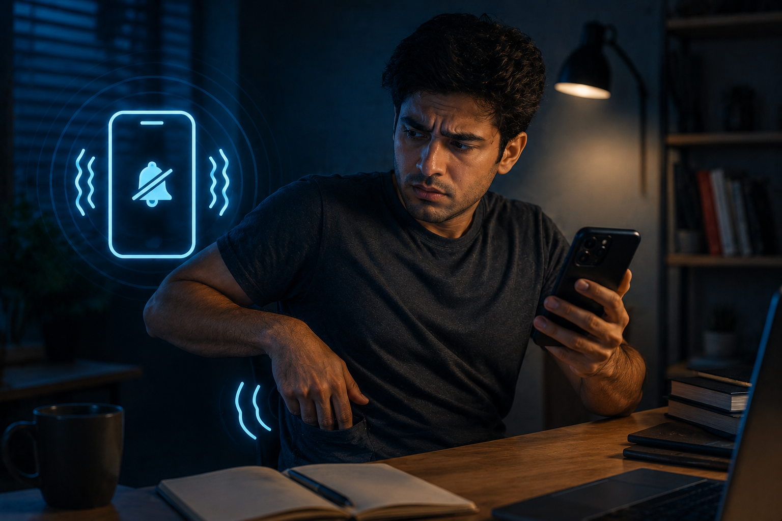 phantom vibration syndrome meaning fake phone notification feeling illustration